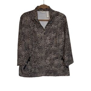 Chico's Women 2 Large Leopard Print Lightweight Jacket 2Way Zipper Front Pockets